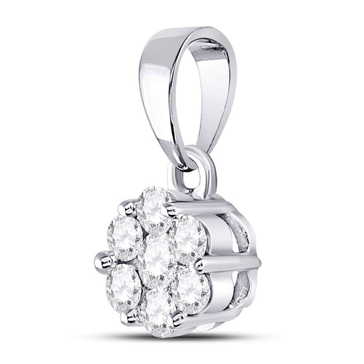 14kt White Gold Womens Round Diamond Flower Cluster Pendant 1/2 Cttw Daisy Joyeria