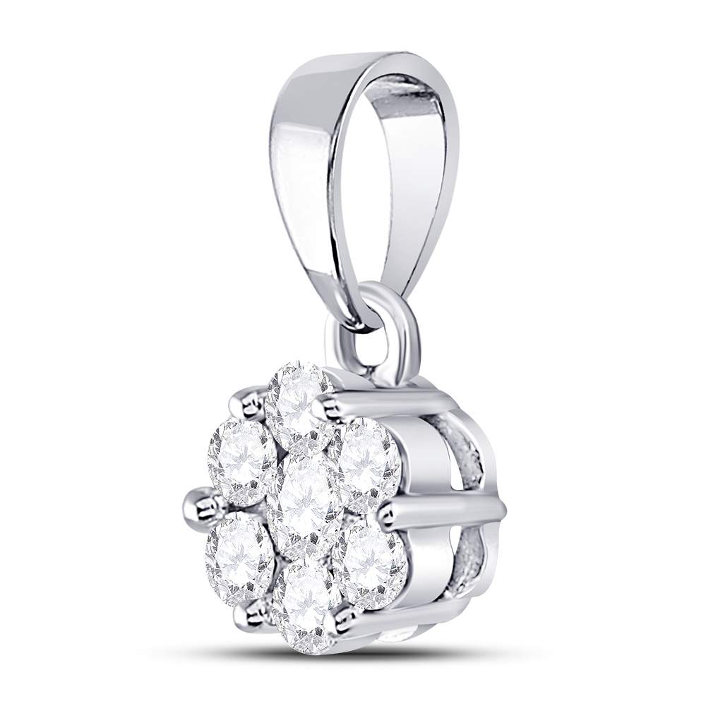 14kt White Gold Womens Round Diamond Flower Cluster Pendant 1/2 Cttw Daisy Joyeria