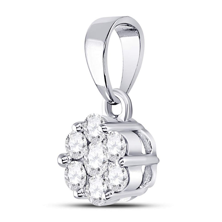 14kt White Gold Womens Round Diamond Flower Cluster Pendant 1/2 Cttw Daisy Joyeria