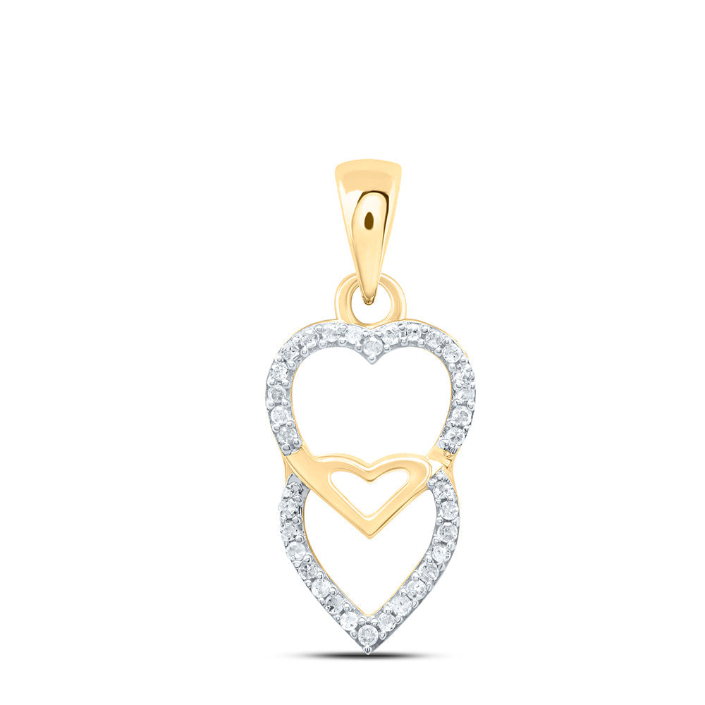 10kt Yellow Gold Womens Round Diamond Double Heart Pendant 1/10 Cttw Daisy Joyeria
