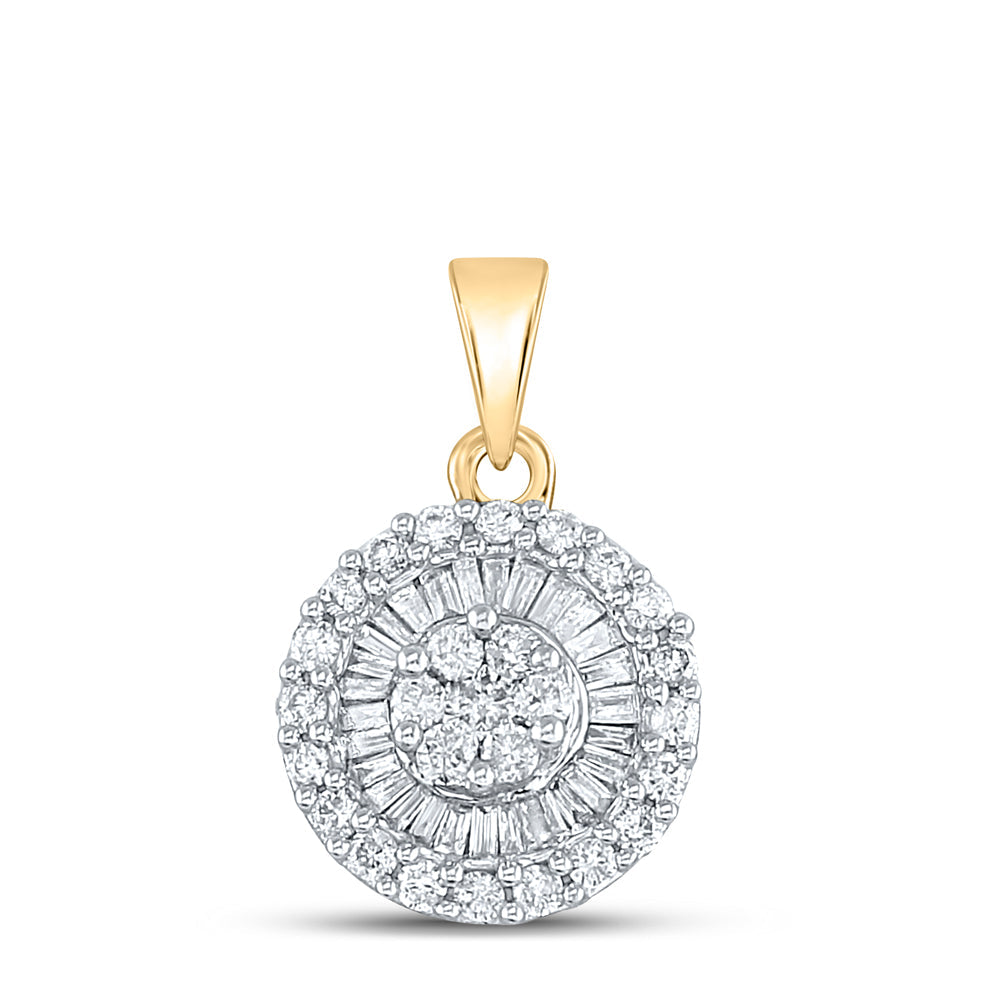 14kt Yellow Gold Womens Round Diamond Framed Flower Cluster Pendant 5/8 Cttw Daisy Joyeria