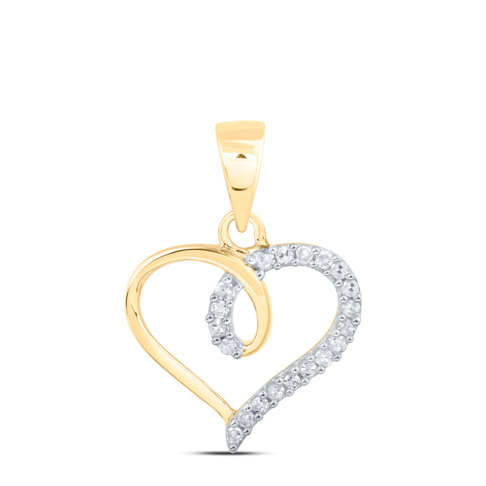 10kt Yellow Gold Womens Round Diamond Heart Pendant 1/10 Cttw Daisy Joyeria