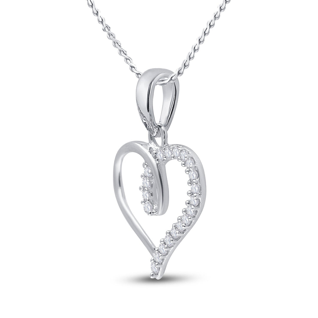 10kt White Gold Womens Round Diamond Heart Pendant 1/10 Cttw Daisy Joyeria