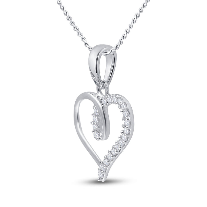 10kt White Gold Womens Round Diamond Heart Pendant 1/10 Cttw Daisy Joyeria