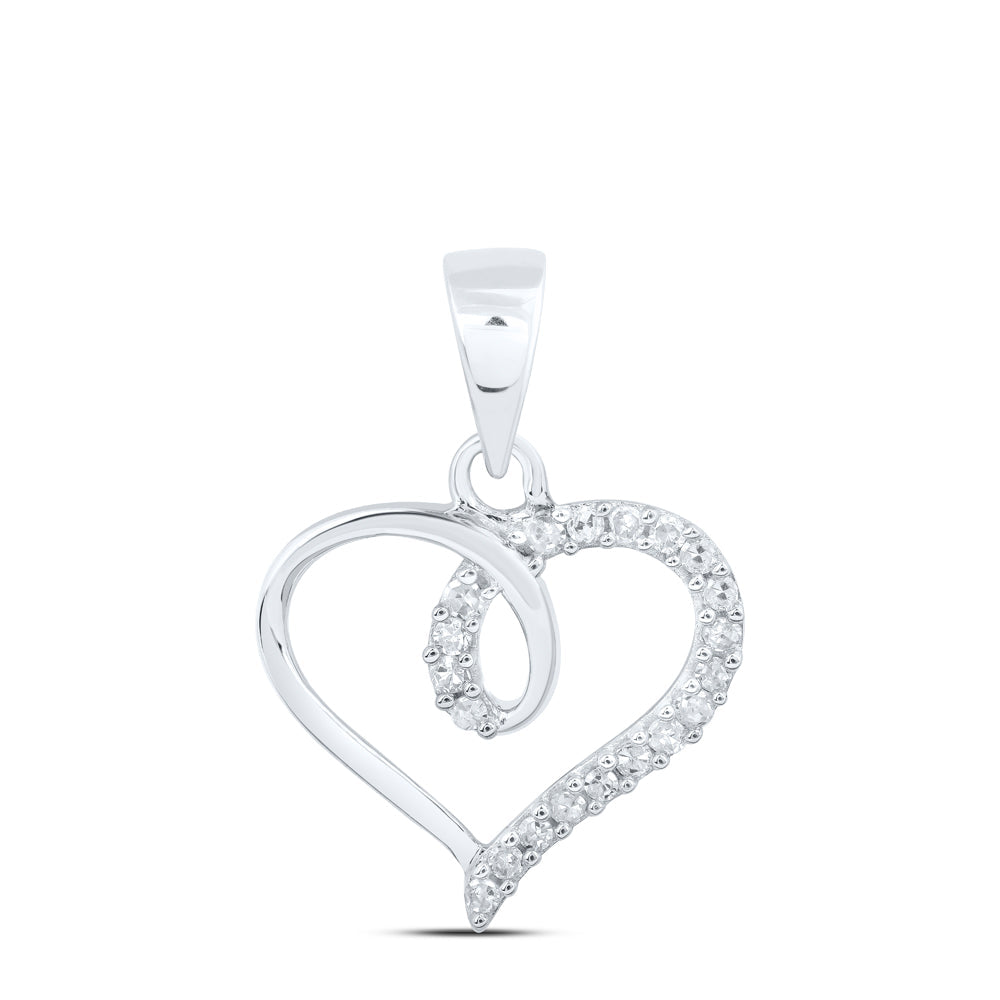 10kt White Gold Womens Round Diamond Heart Pendant 1/10 Cttw Daisy Joyeria