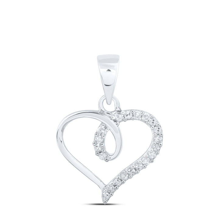 10kt White Gold Womens Round Diamond Heart Pendant 1/10 Cttw Daisy Joyeria