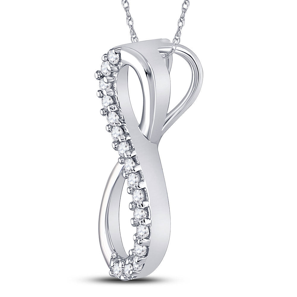 10kt White Gold Womens Round Diamond Infinity Pendant 1/10 Cttw Daisy Joyeria