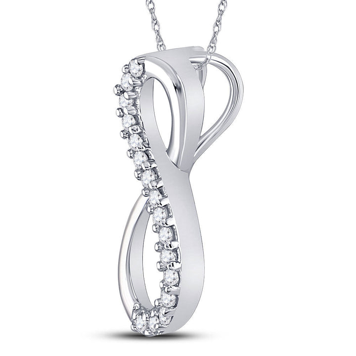 10kt White Gold Womens Round Diamond Infinity Pendant 1/10 Cttw Daisy Joyeria