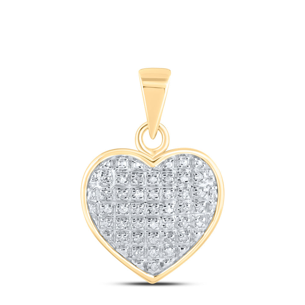10kt Yellow Gold Womens Round Diamond Heart Cluster Pendant 1/10 Cttw Daisy Joyeria