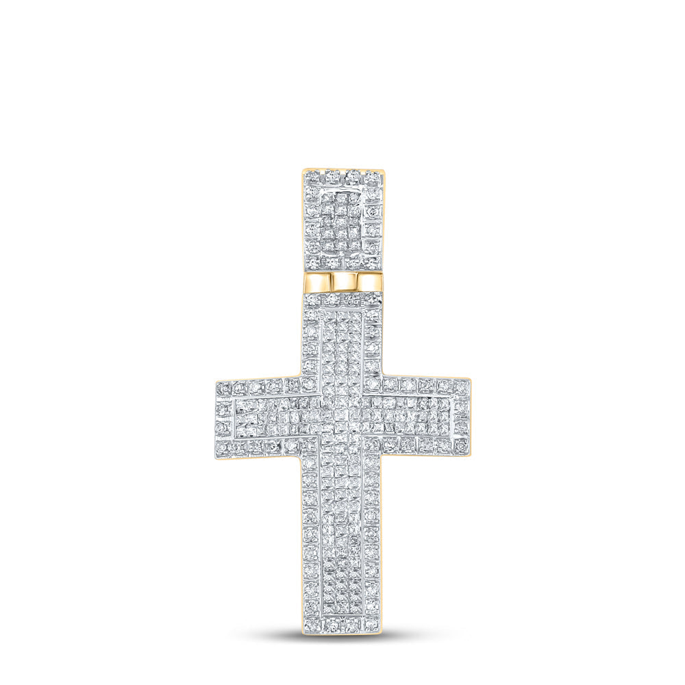 10kt Yellow Gold Mens Round Diamond Cross Charm Pendant 1.00 Cttw Daisy Joyeria