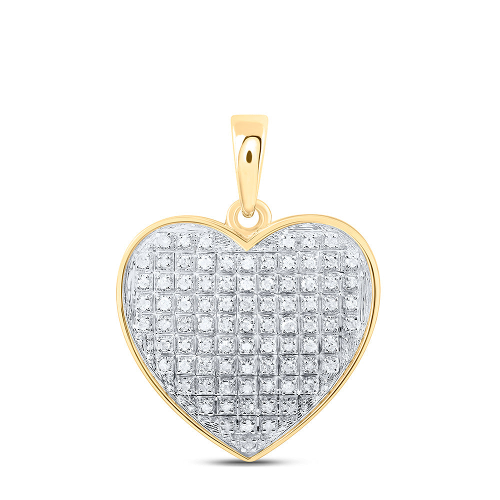 10kt Yellow Gold Womens Round Diamond Heart Pendant 1/4 Cttw Daisy Joyeria