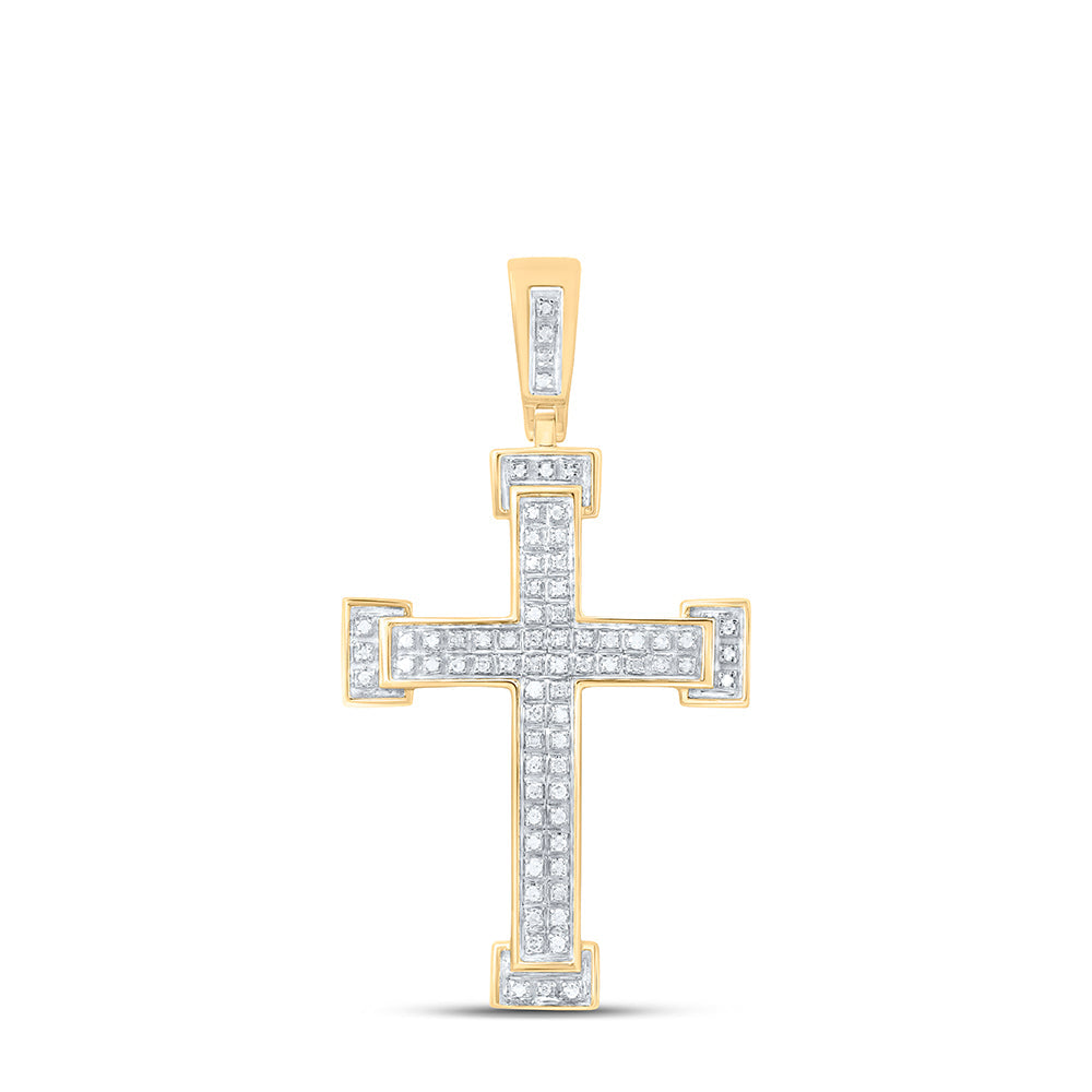 10kt Yellow Gold Mens Round Diamond Roman Cross Religious Charm Pendant 1/5 Cttw Daisy Joyeria