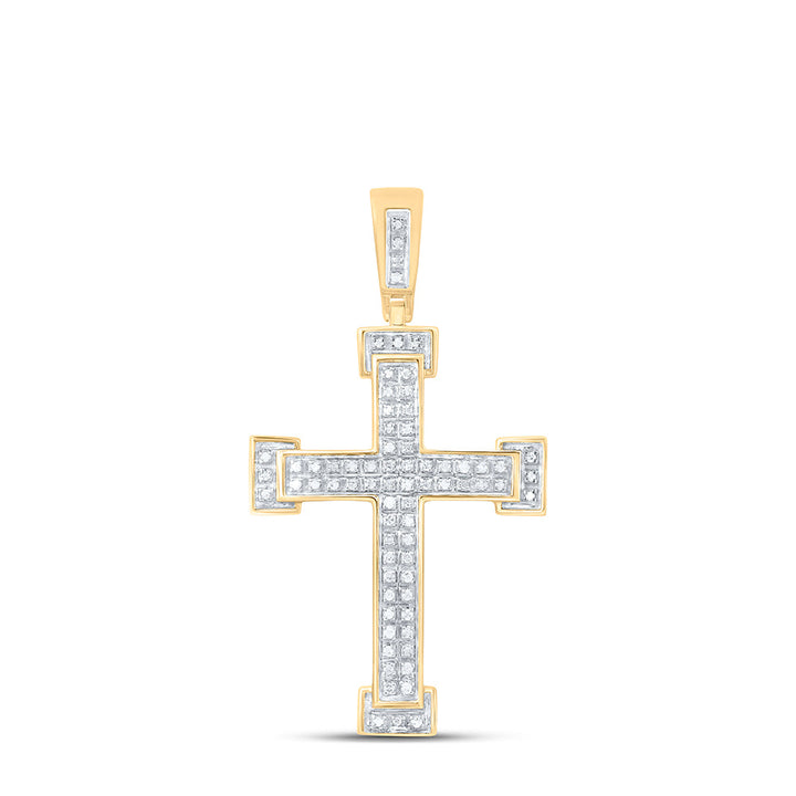 10kt Yellow Gold Mens Round Diamond Roman Cross Religious Charm Pendant 1/5 Cttw Daisy Joyeria