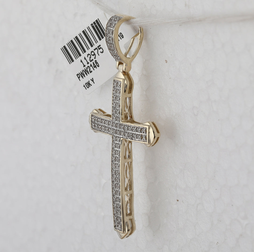10kt Yellow Gold Mens Round Diamond Cross Charm Pendant 1/4 Cttw Daisy Joyeria
