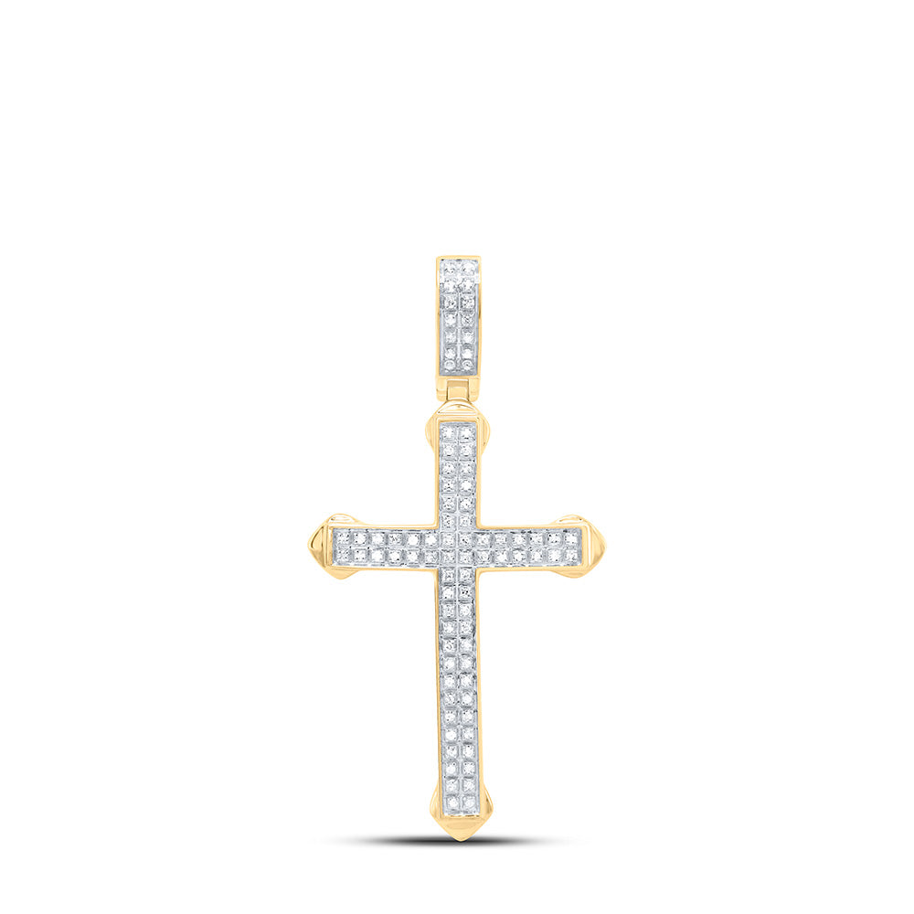 10kt Yellow Gold Mens Round Diamond Cross Charm Pendant 1/4 Cttw Daisy Joyeria