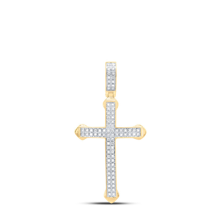 10kt Yellow Gold Mens Round Diamond Cross Charm Pendant 1/4 Cttw Daisy Joyeria