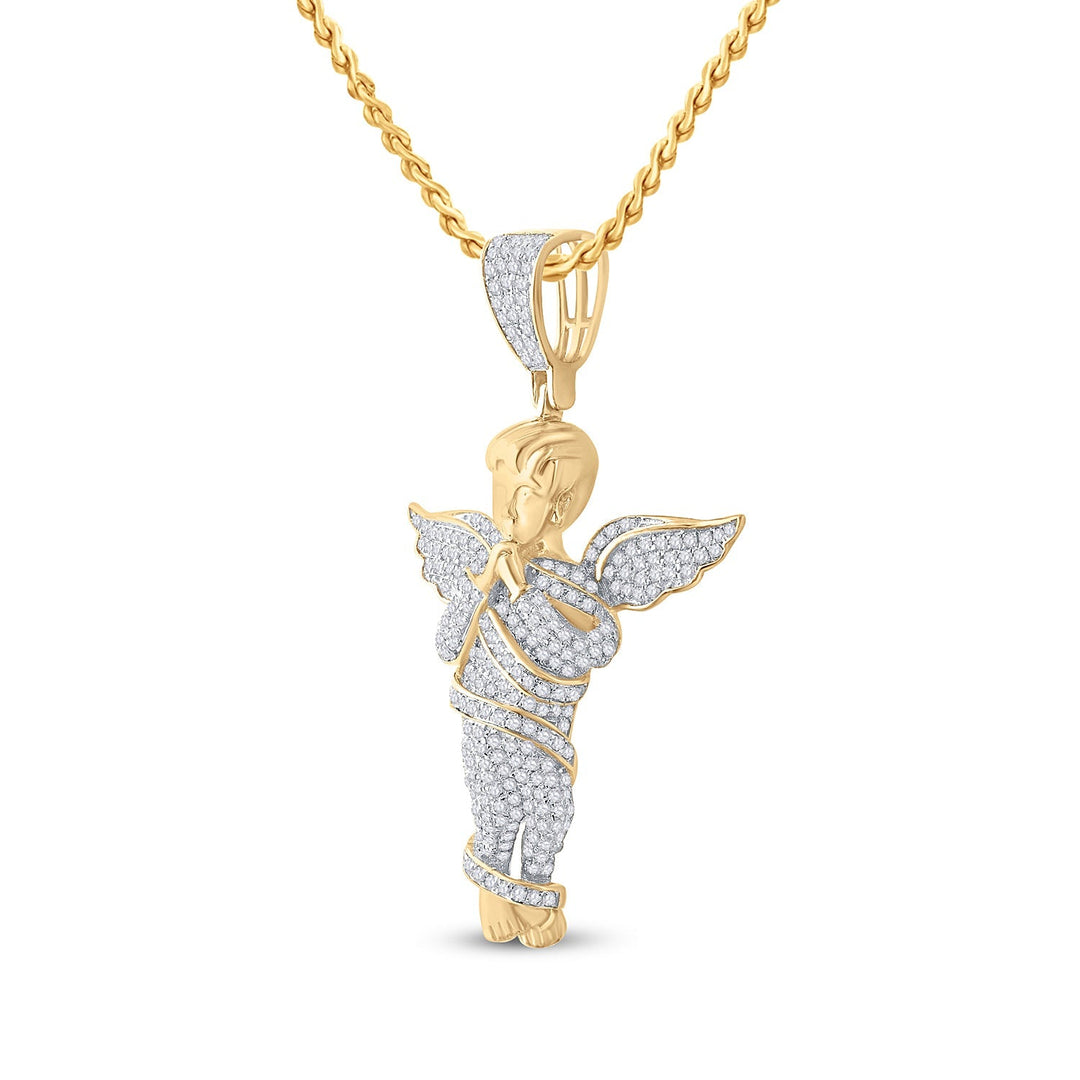 10kt Yellow Gold Mens Round Diamond Praying Angel Wings Charm Pendant 7/8 Cttw Daisy Joyeria