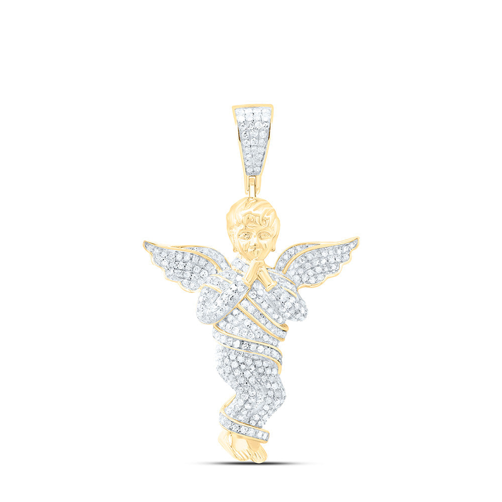 10kt Yellow Gold Mens Round Diamond Praying Angel Wings Charm Pendant 7/8 Cttw Daisy Joyeria