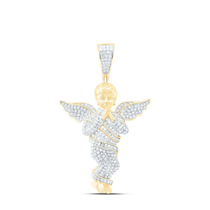 10kt Yellow Gold Mens Round Diamond Praying Angel Wings Charm Pendant 7/8 Cttw Daisy Joyeria