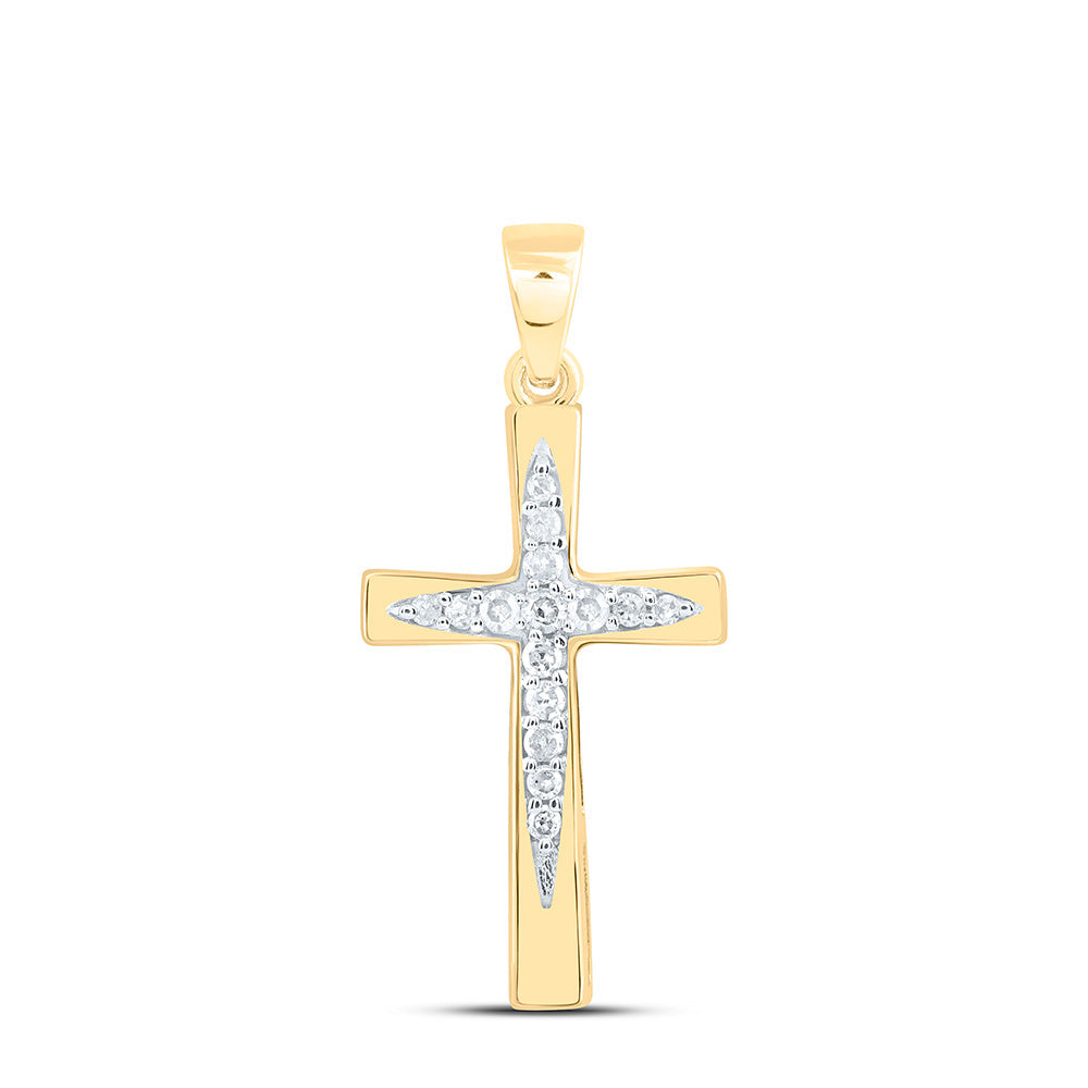 10kt Yellow Gold Womens Round Diamond Cross Pendant 1/10 Cttw Daisy Joyeria