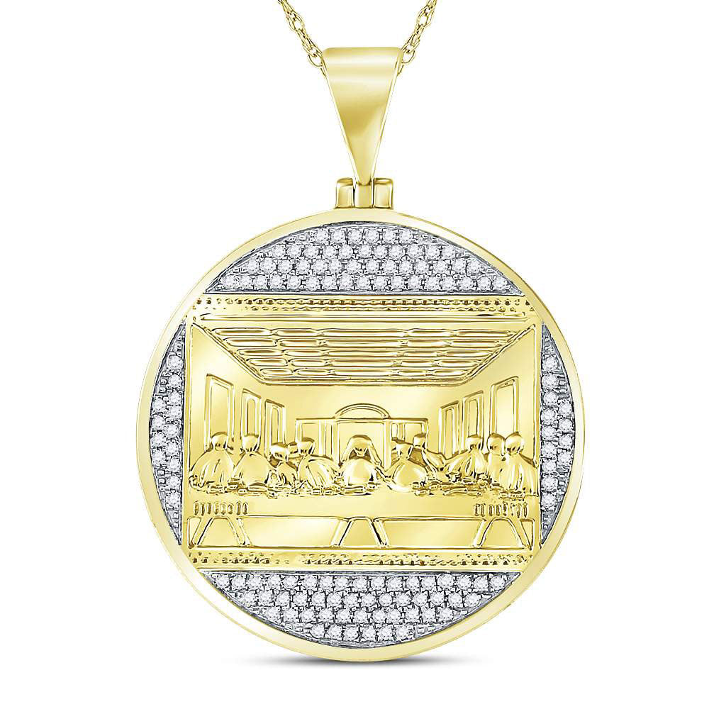 10kt Yellow Gold Mens Round Diamond Last Supper Religious Charm Pendant 1/2 Cttw Daisy Joyeria