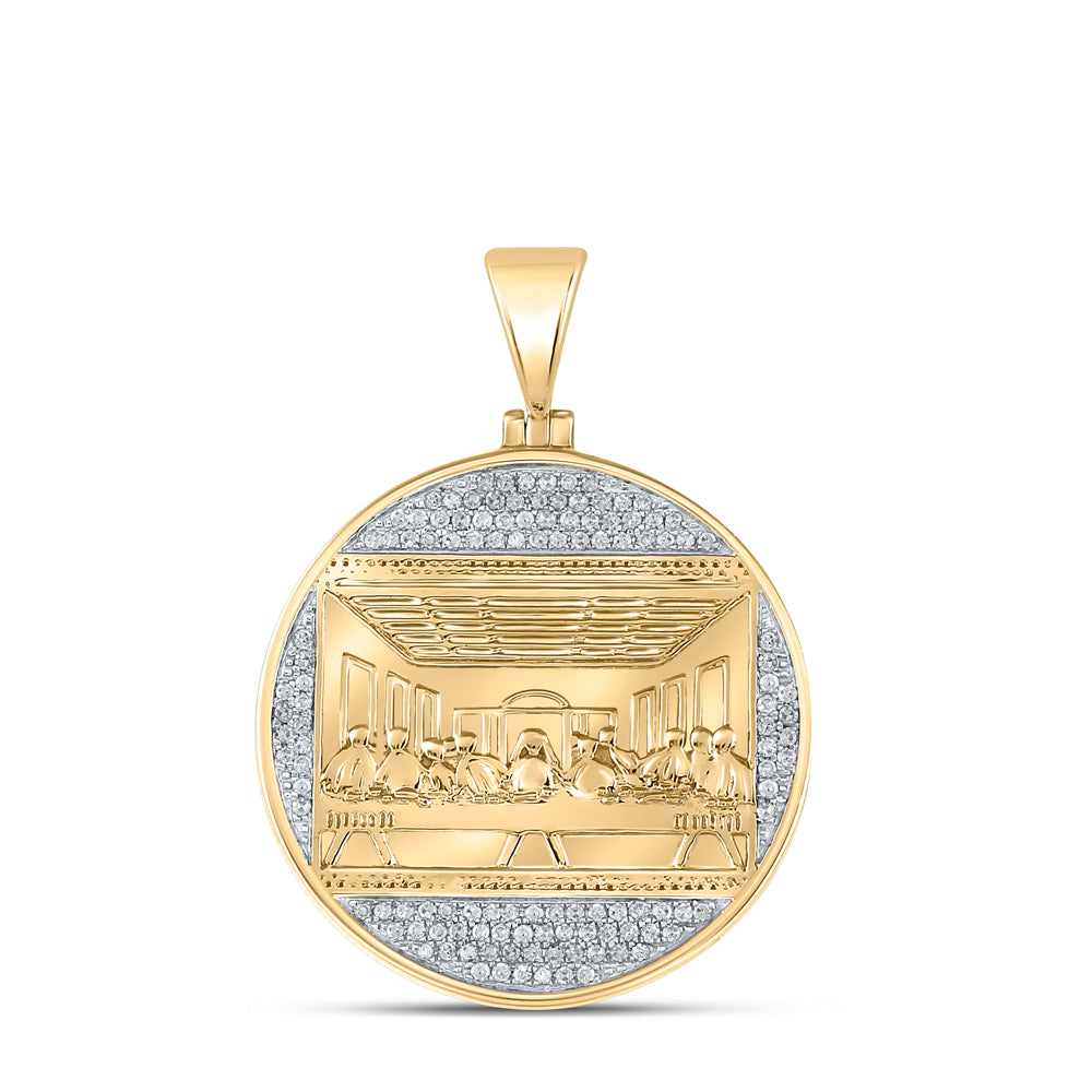 10kt Yellow Gold Mens Round Diamond Last Supper Religious Charm Pendant 1/2 Cttw Daisy Joyeria
