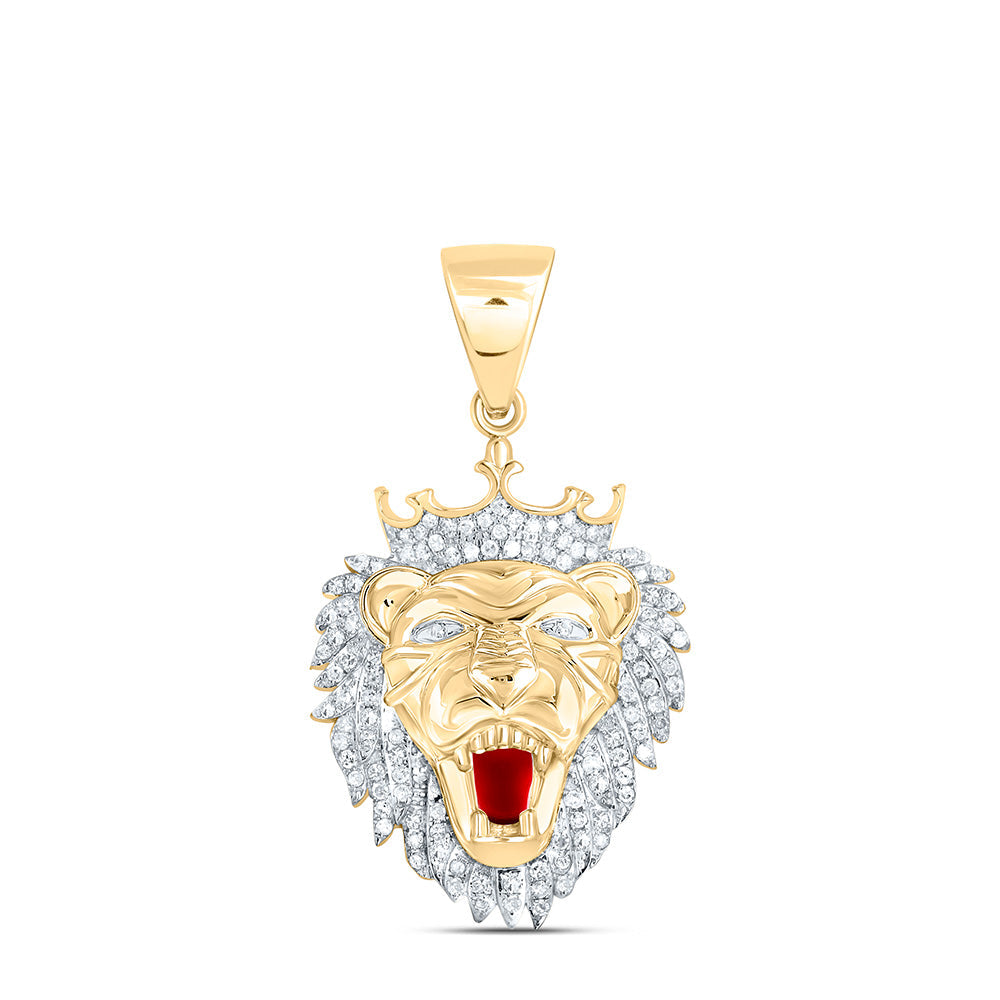 10kt Yellow Gold Mens Round Lion Diamond Charm Pendant 1.00 Cttw Daisy Joyeria
