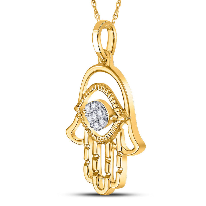 10kt Yellow Gold Womens Round Diamond Hamsa Fashion Pendant 1/20 Cttw Daisy Joyeria