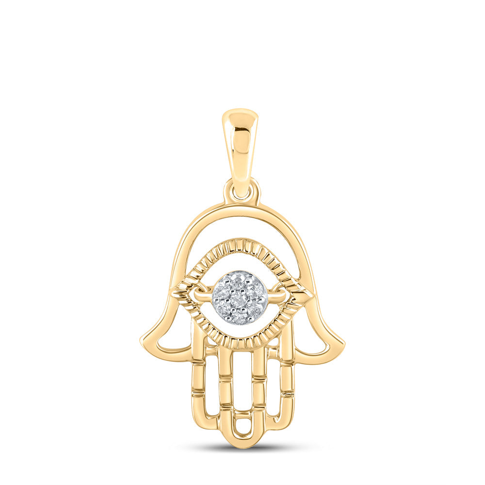 10kt Yellow Gold Womens Round Diamond Hamsa Fashion Pendant 1/20 Cttw Daisy Joyeria