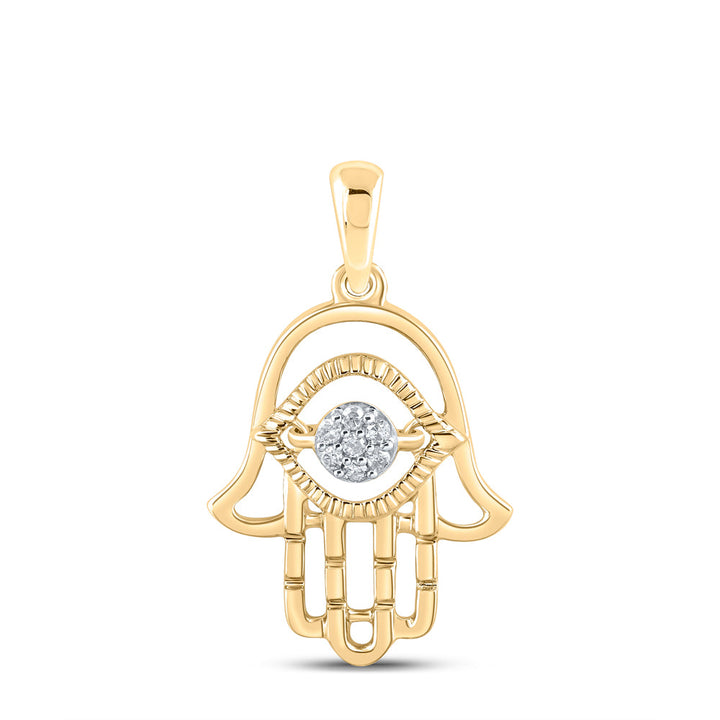 10kt Yellow Gold Womens Round Diamond Hamsa Fashion Pendant 1/20 Cttw Daisy Joyeria