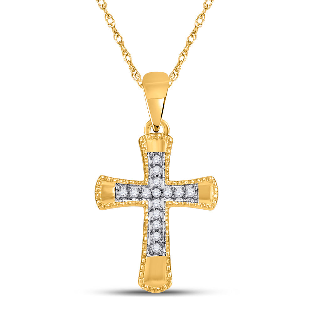10kt Yellow Gold Womens Round Diamond Small Flared Cross Pendant 1/10 Cttw Daisy Joyeria