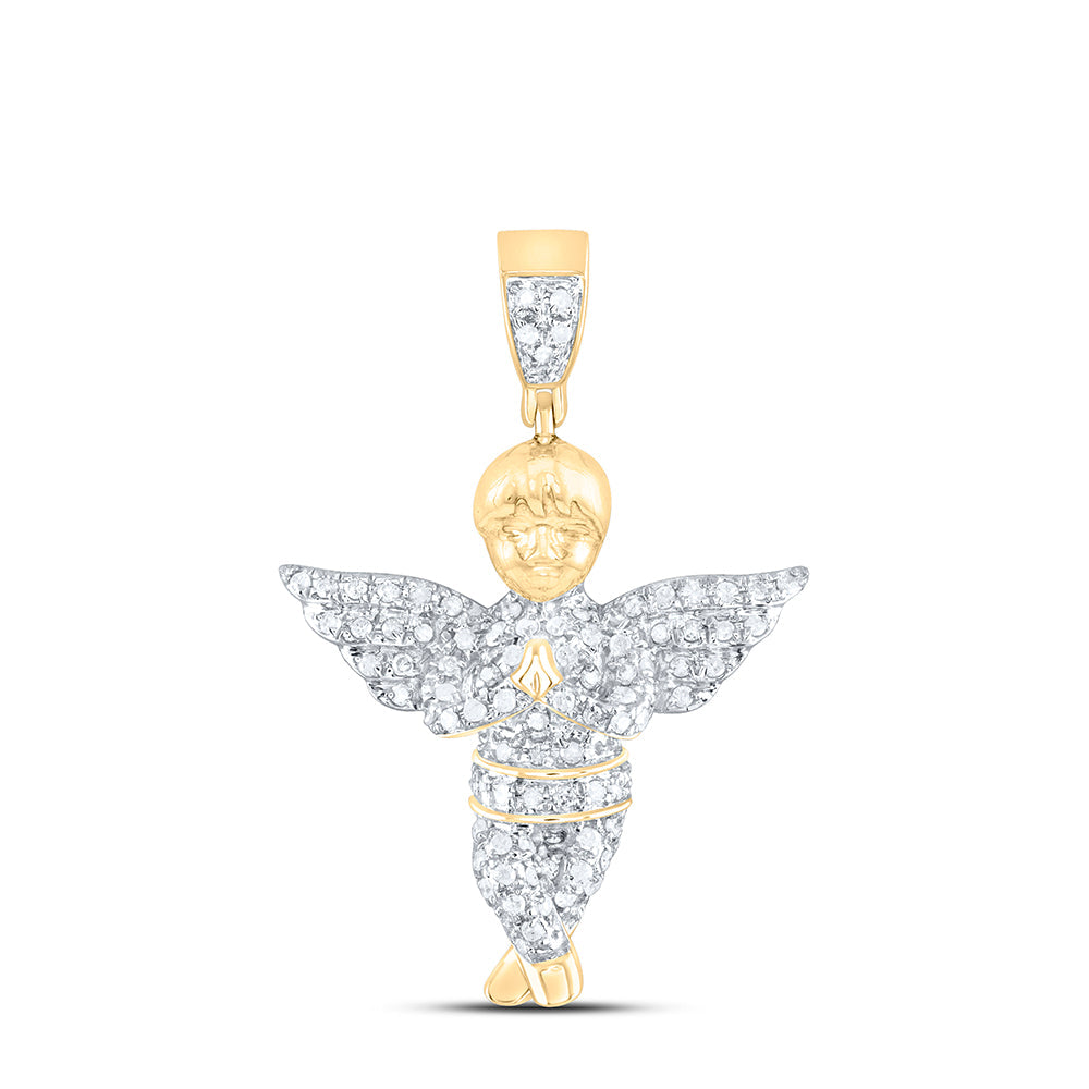 10kt Yellow Gold Mens Round Diamond Guardian Angel Charm Pendant 1/2 Cttw Daisy Joyeria