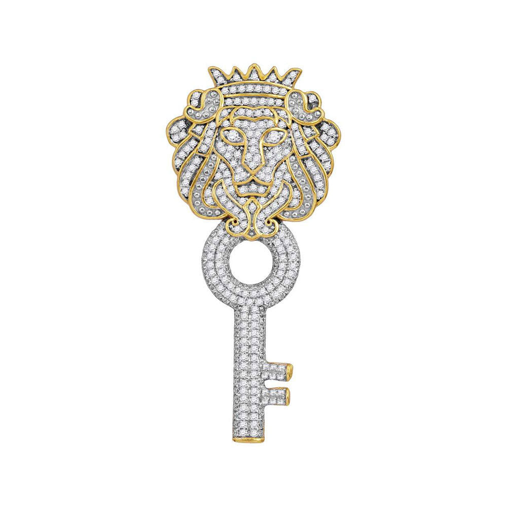 10kt Yellow Gold Mens Round Diamond King Lion Key Charm Pendant 7/8 Cttw Daisy Joyeria