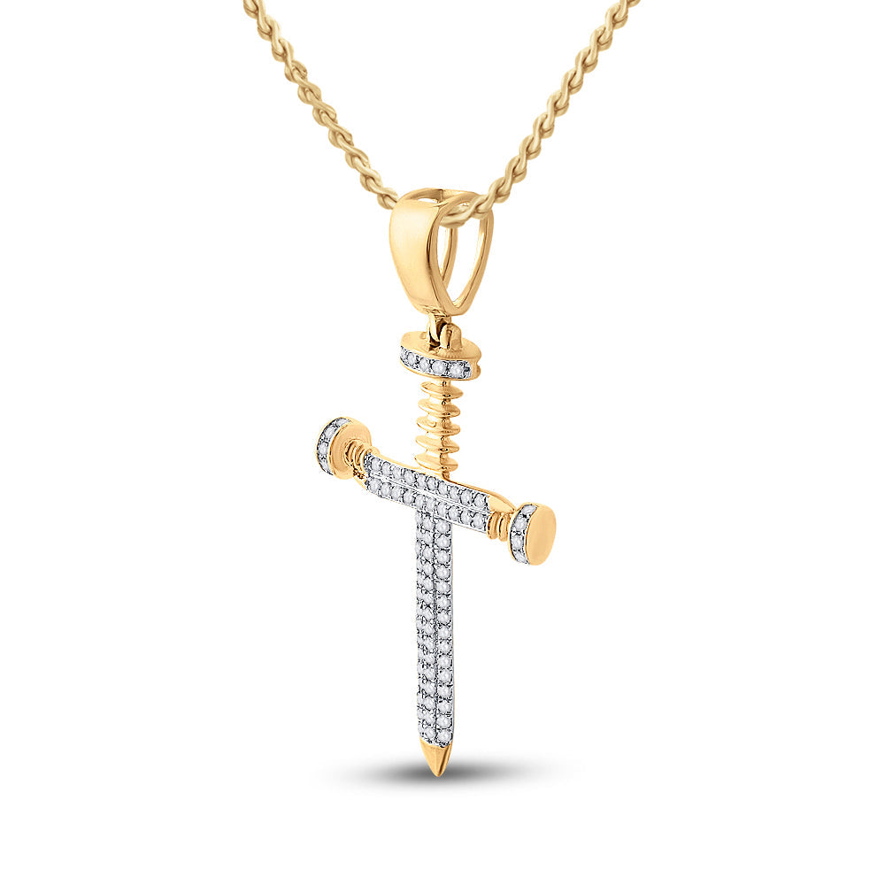 10kt Yellow Gold Mens Round Diamond Cross Religious Charm Pendant 3/8 Cttw Daisy Joyeria