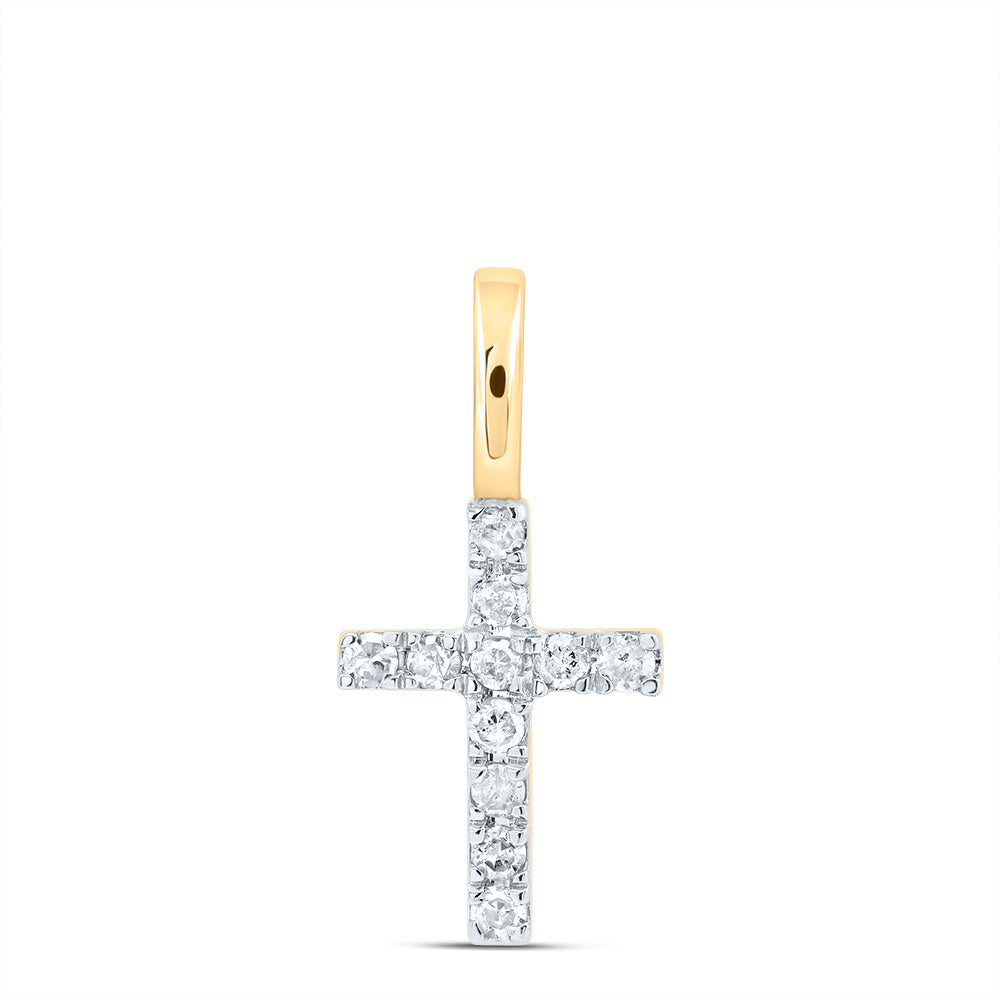 14kt Yellow Gold Womens Round Diamond Dainty Cross Pendant 1/10 Cttw Daisy Joyeria