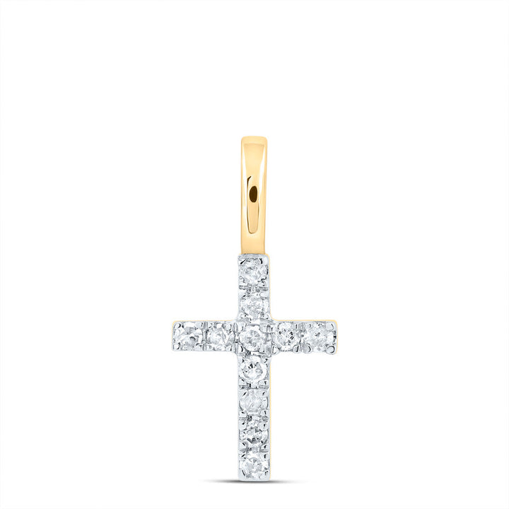 14kt Yellow Gold Womens Round Diamond Dainty Cross Pendant 1/10 Cttw Daisy Joyeria