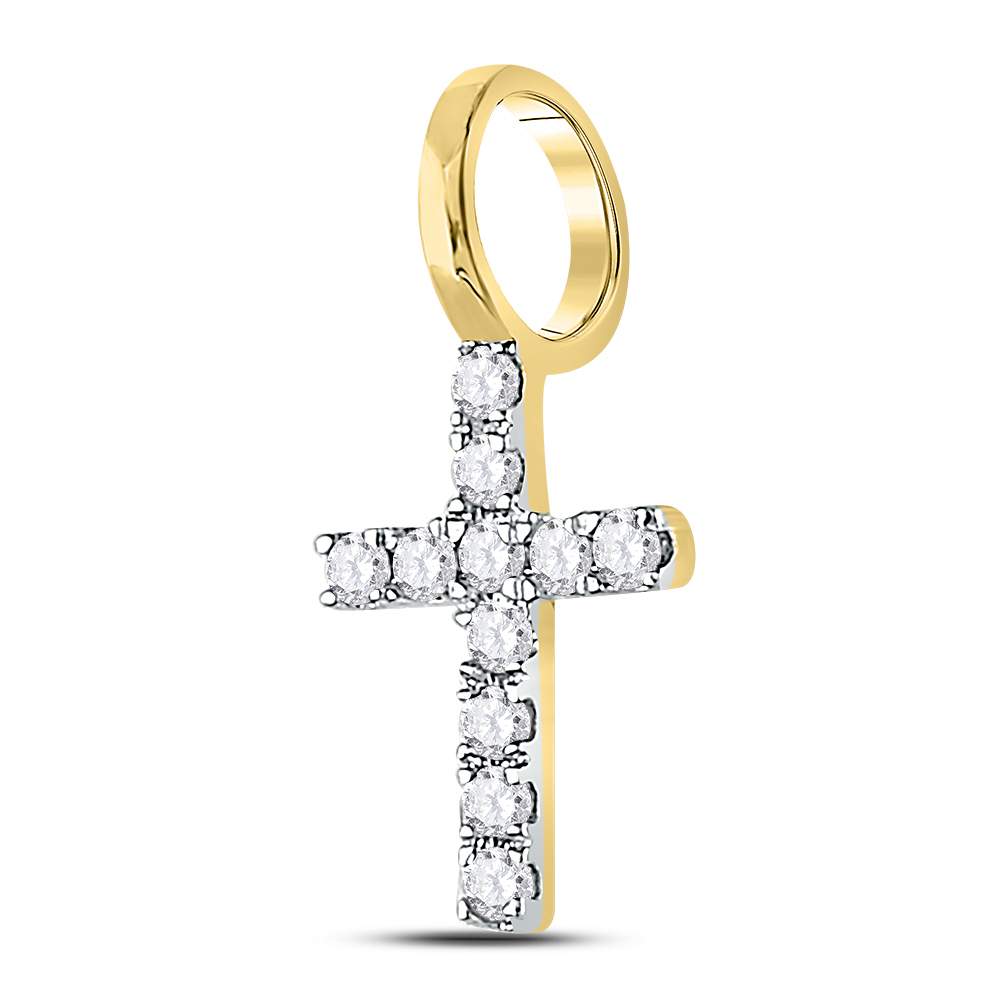14kt Yellow Gold Womens Round Diamond Dainty Cross Pendant 1/10 Cttw Daisy Joyeria