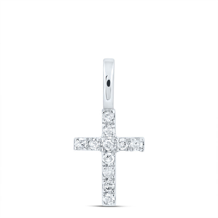 14kt White Gold Womens Round Diamond Dainty Cross Pendant 1/10 Cttw Daisy Joyeria