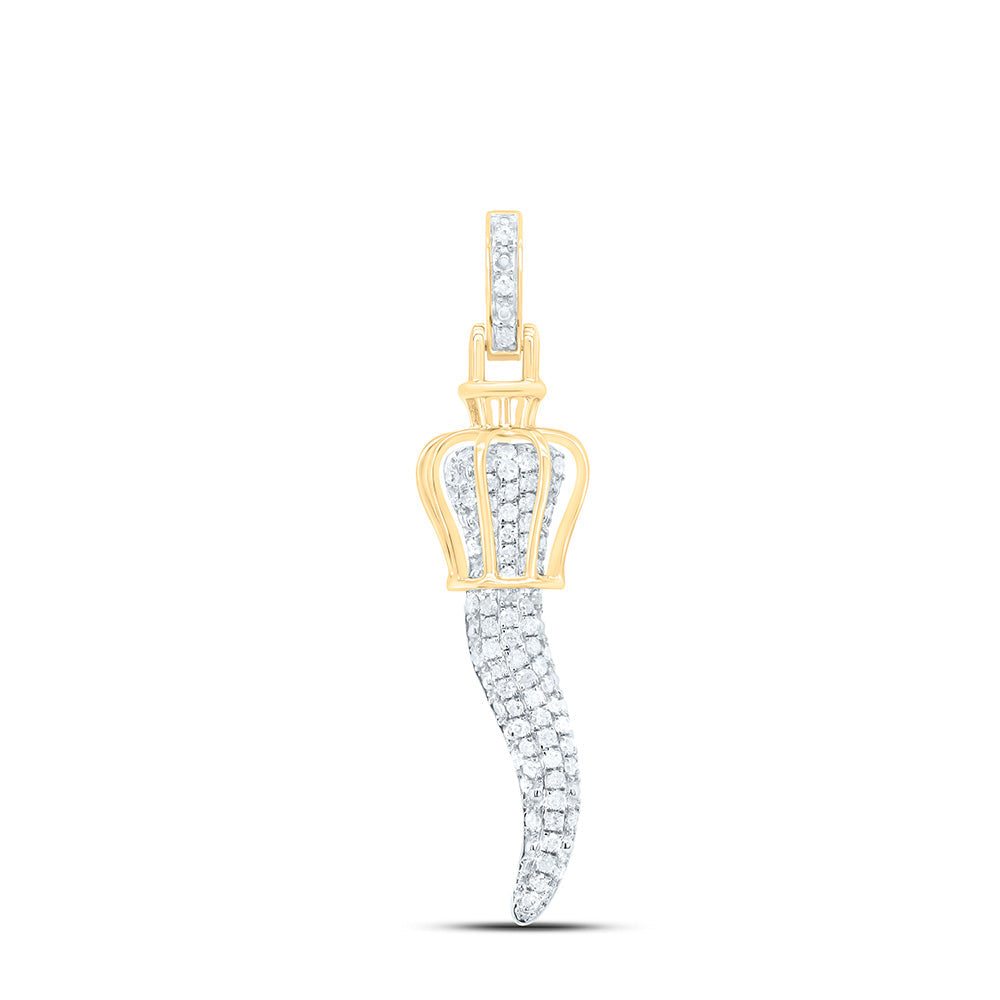 10kt Yellow Gold Mens Round Diamond Italian Horn Charm Pendant 1/2 Cttw Daisy Joyeria