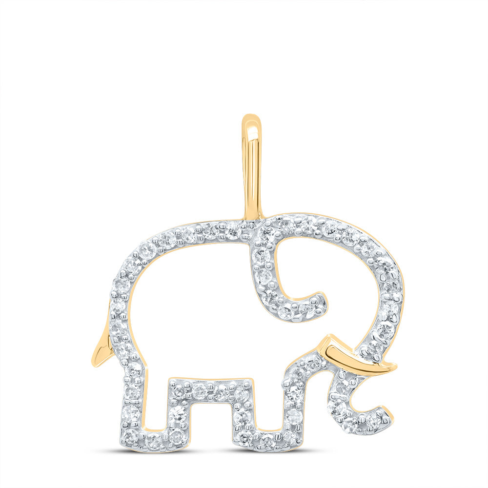 10kt Yellow Gold Womens Round Diamond Elephant Outline Animal Pendant 1/6 Cttw Daisy Joyeria