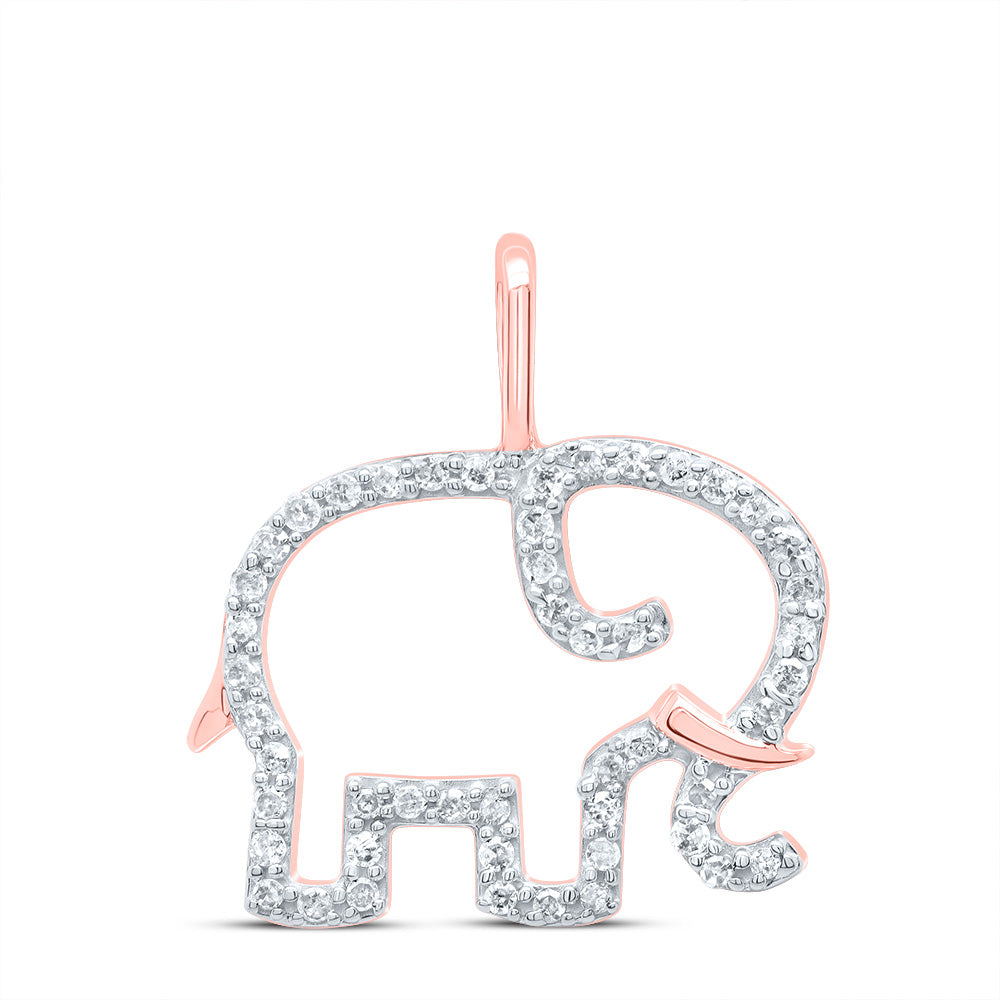 10kt Rose Gold Womens Round Diamond Elephant Animal Pendant 1/6 Cttw Daisy Joyeria