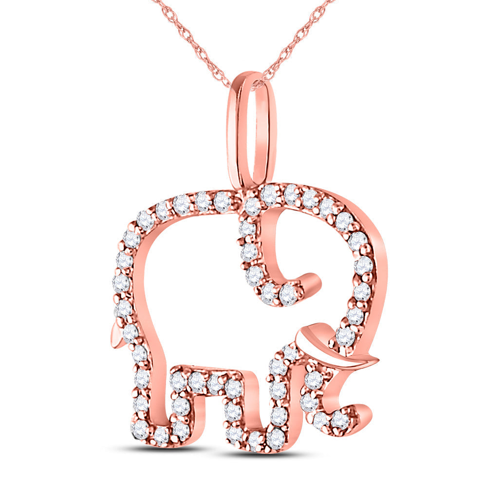 10kt Rose Gold Womens Round Diamond Elephant Animal Pendant 1/6 Cttw Daisy Joyeria