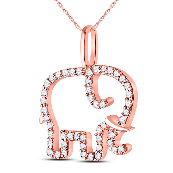 10kt Rose Gold Womens Round Diamond Elephant Animal Pendant 1/6 Cttw Daisy Joyeria