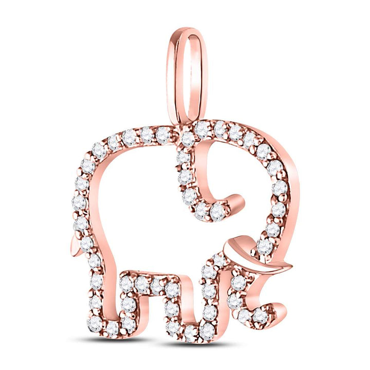10kt Rose Gold Womens Round Diamond Elephant Animal Pendant 1/6 Cttw Daisy Joyeria