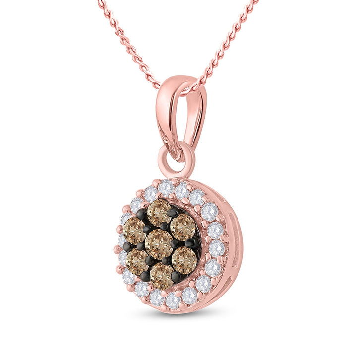 10kt Rose Gold Womens Round Brown Diamond Flower Cluster Pendant 3/8 Cttw Daisy Joyeria