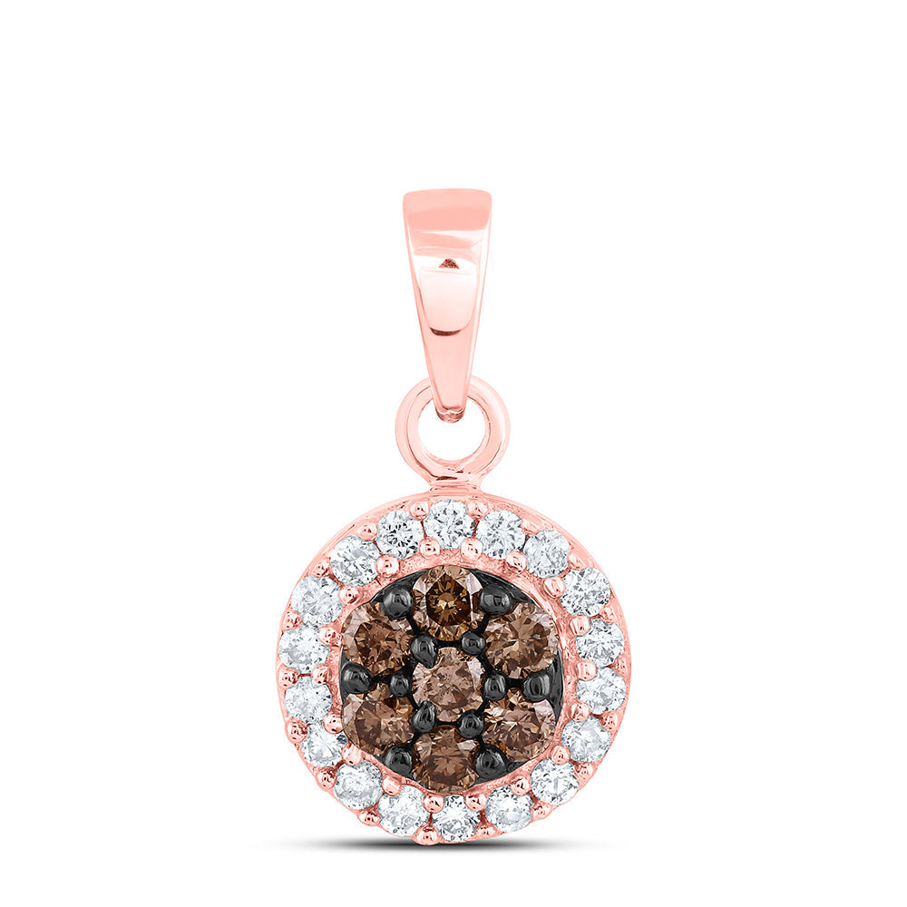 10kt Rose Gold Womens Round Brown Diamond Flower Cluster Pendant 3/8 Cttw Daisy Joyeria
