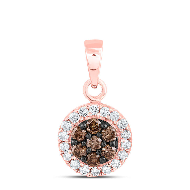 10kt Rose Gold Womens Round Brown Diamond Flower Cluster Pendant 3/8 Cttw Daisy Joyeria