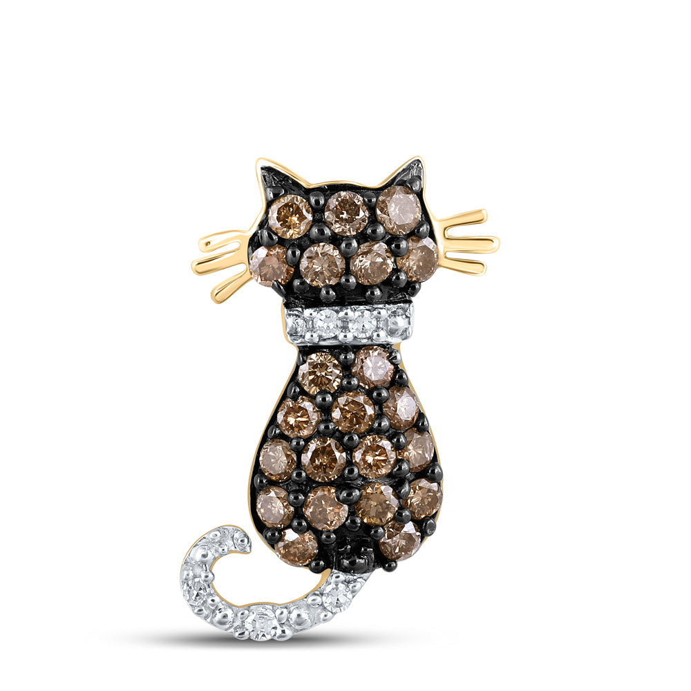 10k Yellow Gold Brown Diamond Kitty Cat Womens Pendant 1/3 Cttw Daisy Joyeria