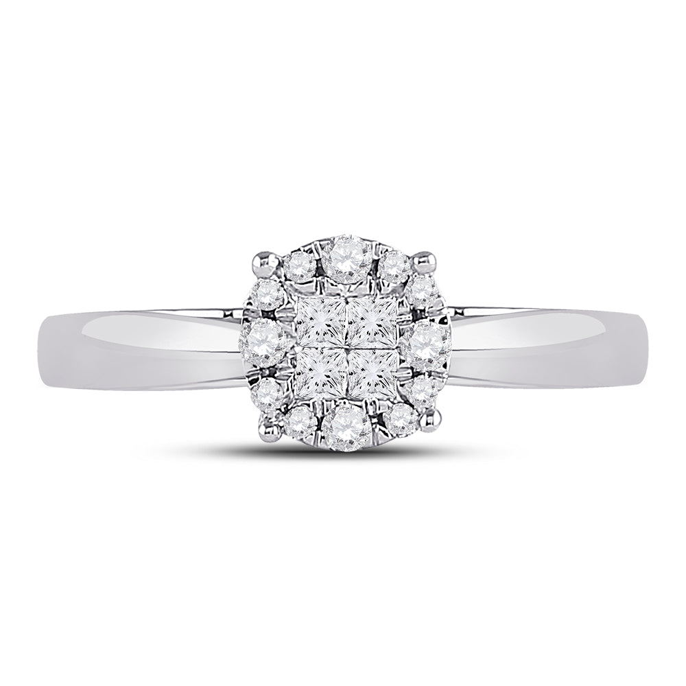 14kt White Gold Womens Princess Diamond Cluster Bridal Wedding Engagement Ring 1/4 Cttw 7 Daisy Joyeria