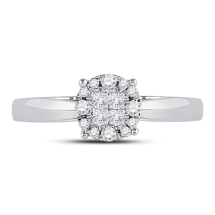 14kt White Gold Womens Princess Diamond Cluster Bridal Wedding Engagement Ring 1/4 Cttw 7 Daisy Joyeria